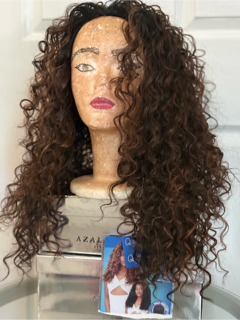 Women's Curly Lace Front Wig - Brown/Amber highlight